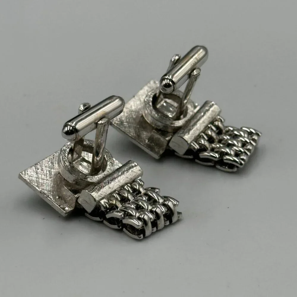 Vintage Dante Cufflinks Silver Tone Black Enamel Square Mesh Wraparound